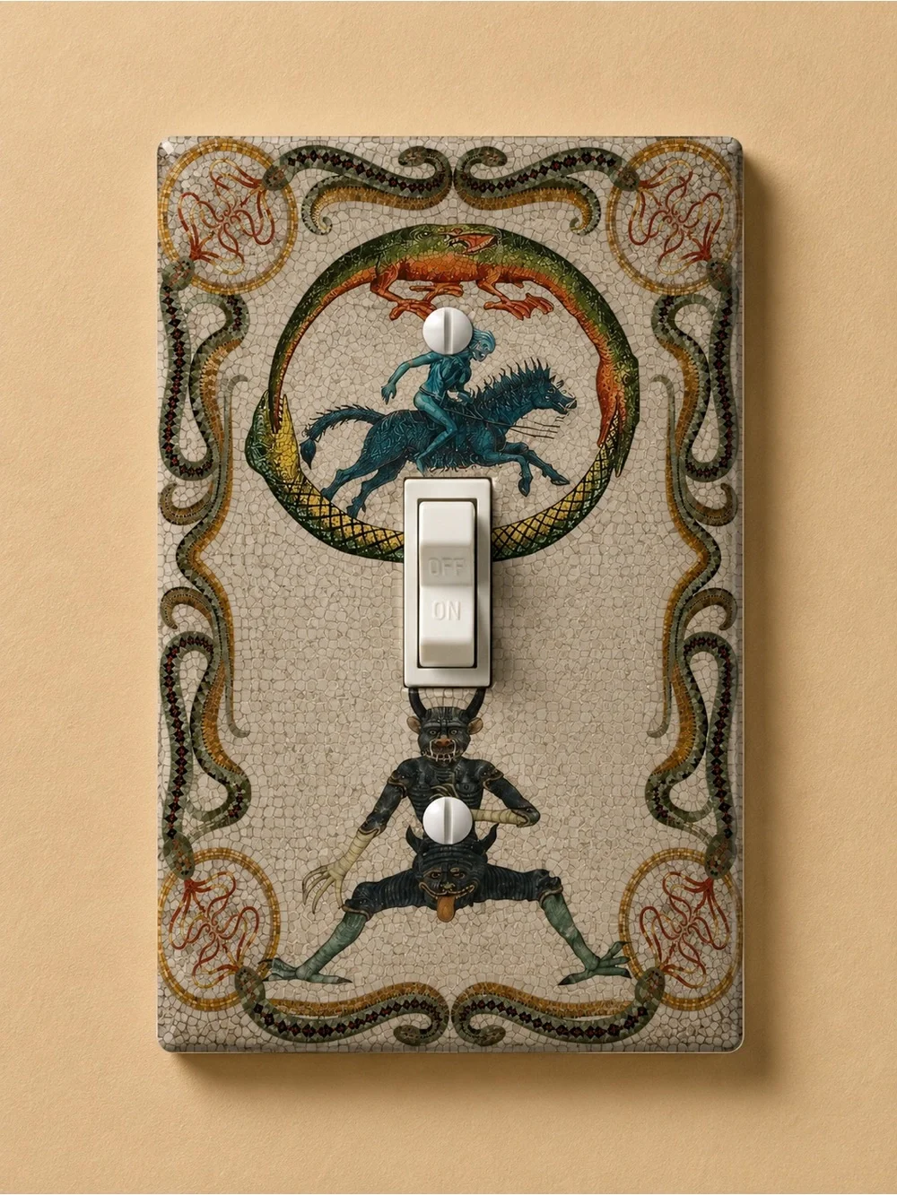 Vintage Mythic Creatures Decorative Light Switch Plate Cover - Beige & Green